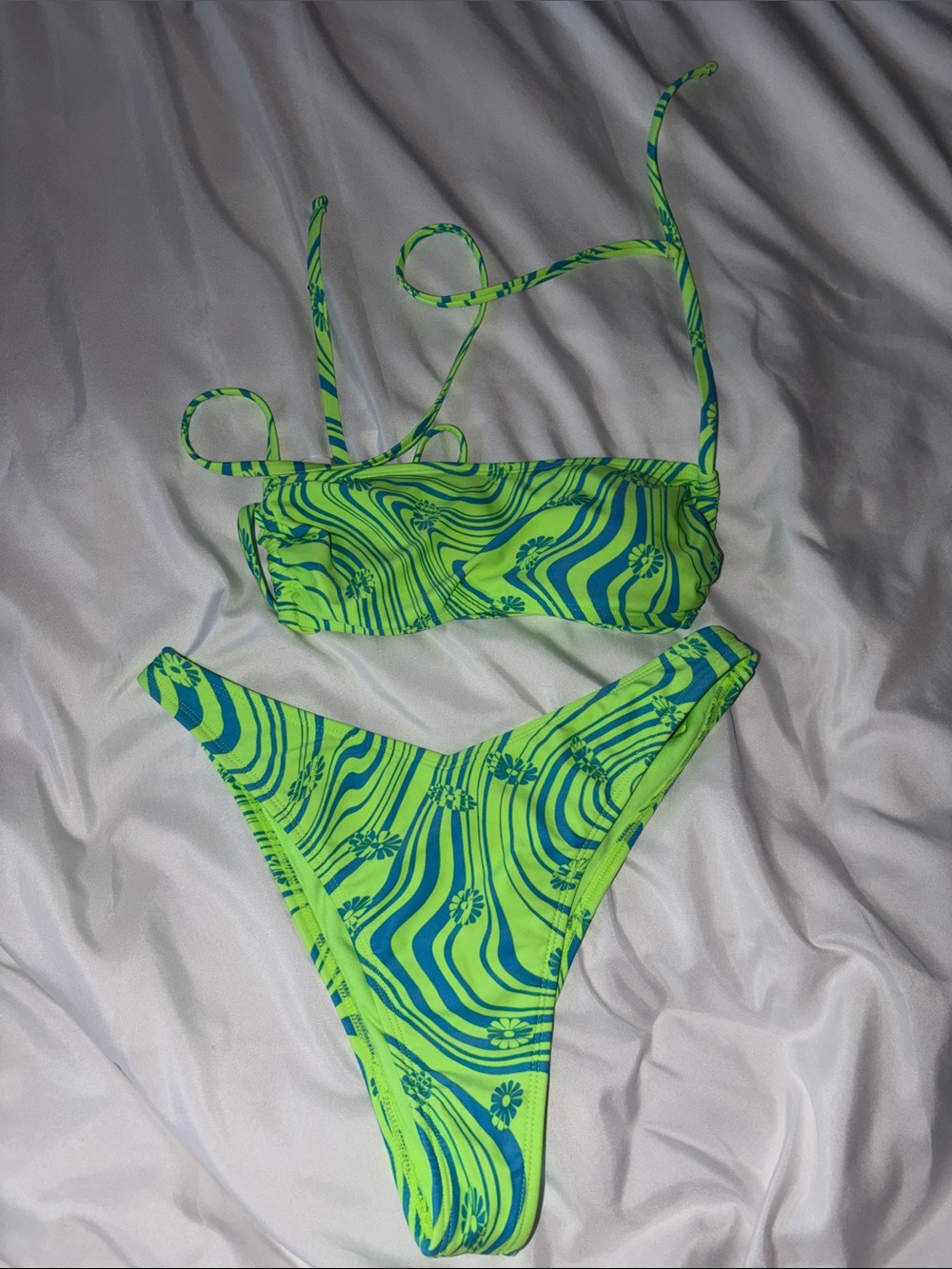 Neon Lime & Teal Swirl Bikini Set